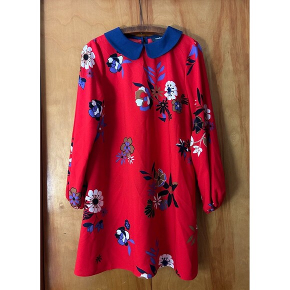 Modcloth Red Floral Print Mini Dress-Retro Mod Style-Sz M-Peter Pan Collar - Picture 1 of 7